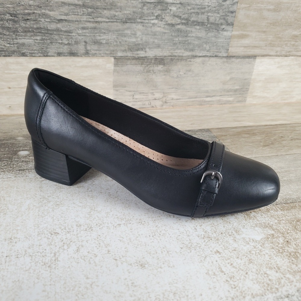 Clarks Marilyn Nora Womens Pumps Sz 7.5 M Black‎ Slip On Square Toe Block Heel